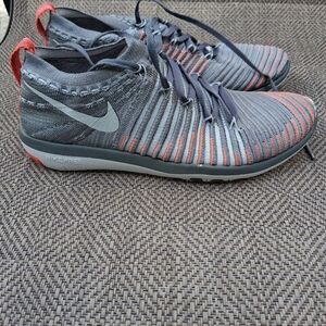 Womens Nike Gray and Orange Flyknit Sneakers Size 6
